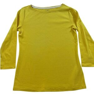 NWOT Talbots Women's Yellow 3/4 Sleeve Boat Neck Pima Cotton Tee Shirt Size S